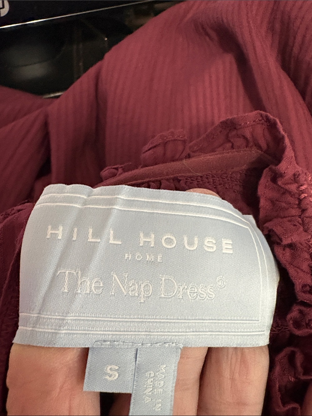 Hill House Home The Vivi Nap Dress Burgundy Shadow Stripe Smocked Cotton Dress S - Picture 5 of 7